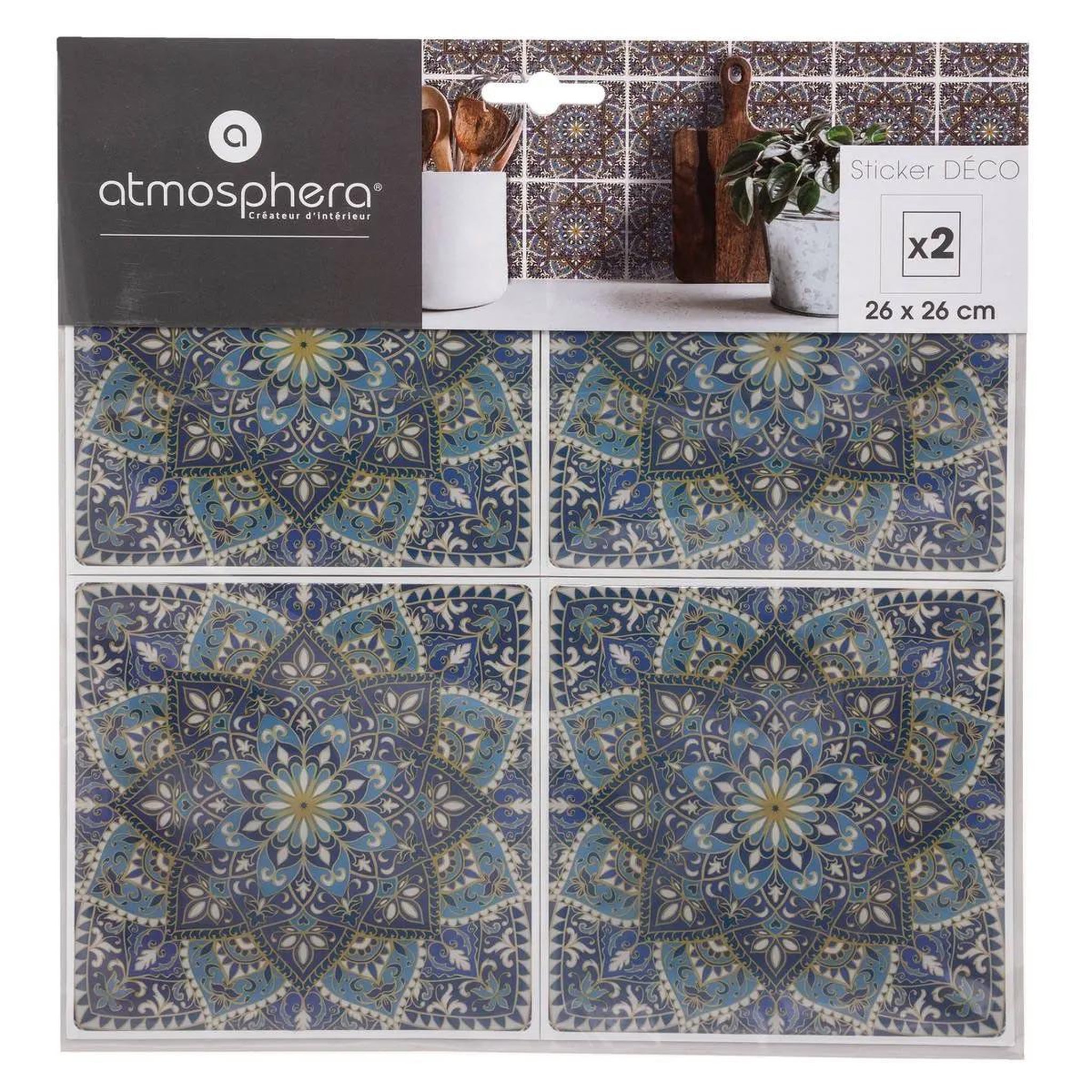 Voir la diapositive 2 : ATMOSPHERA Lot de 2 stickers  caro mosaic ii  26x26cm multicolore