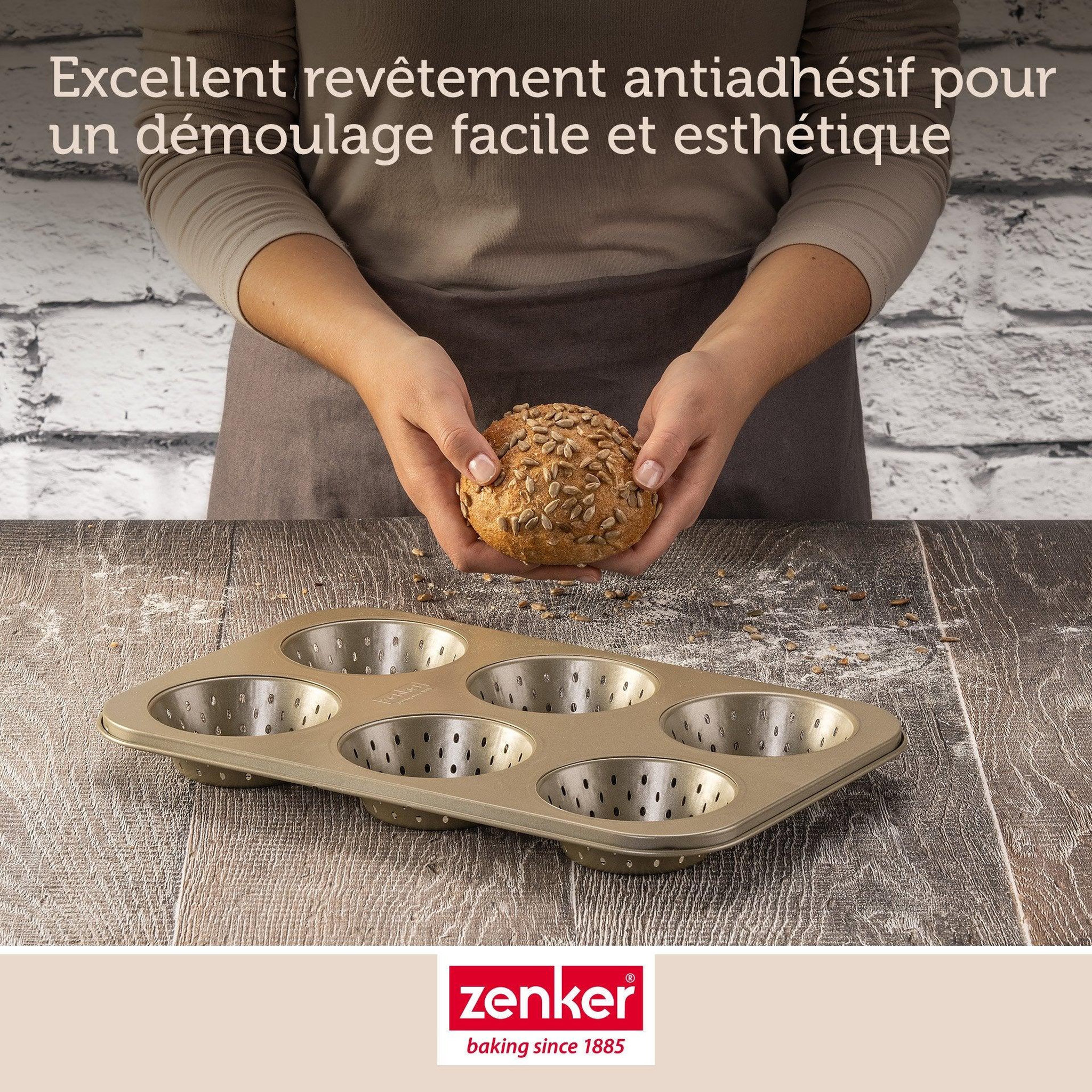 Voir la diapositive 6 : ZENKER Moule à petits pains individuels ronds 6 empreintes 33 x 22 cm zenker mojave gold