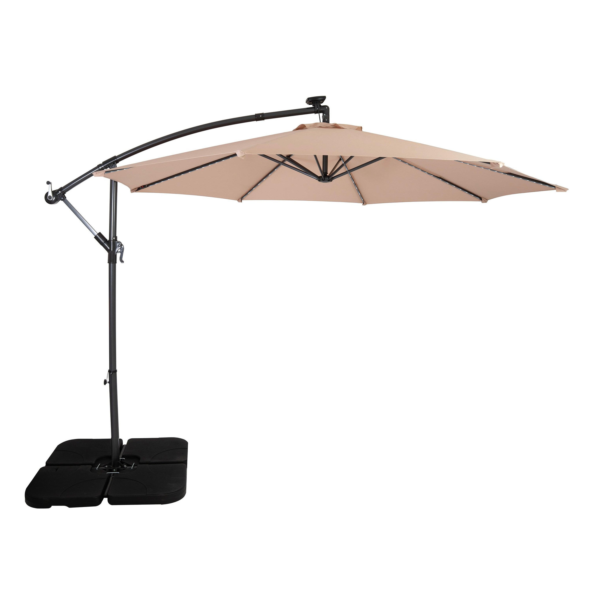 Voir la diapositive 1 : Monster Parasol Banane à Mât Déporté à LED 3 m & Pied Carré