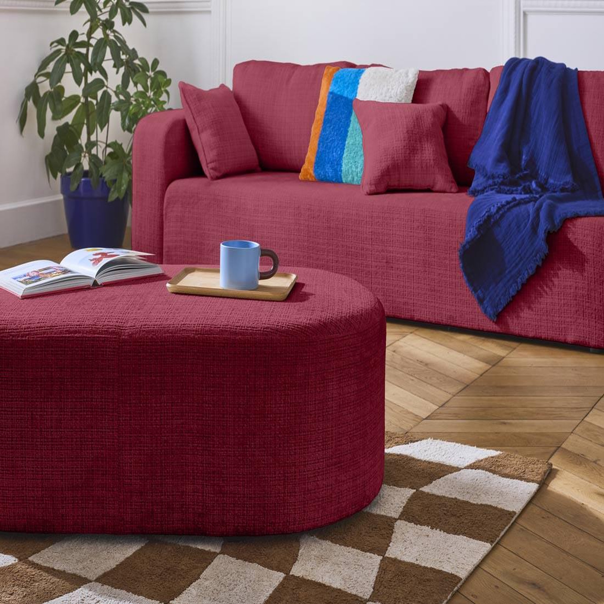 Voir la diapositive 5 : BEST MOBILIER Miro - canapé droit 3 places - convertible avec coffre - en velours texturé