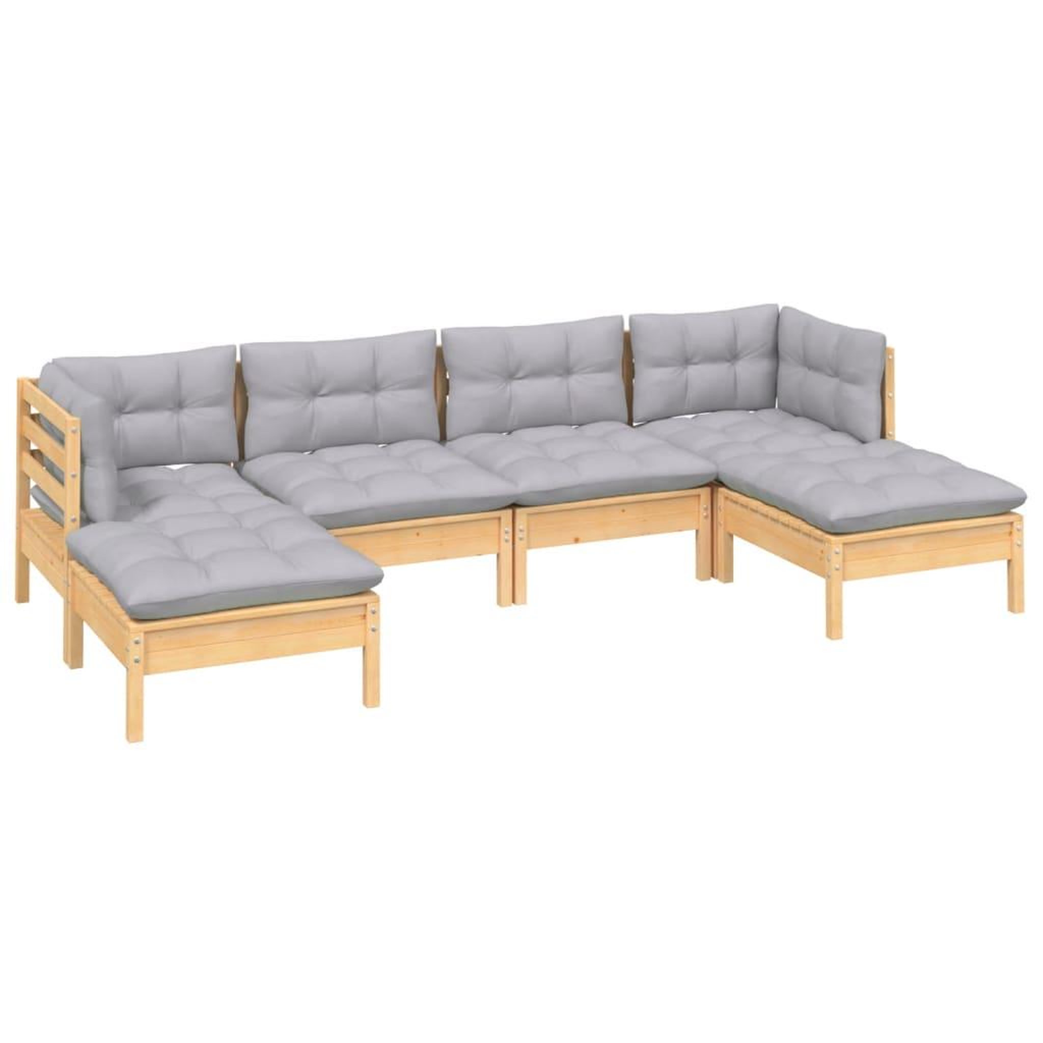 Voir la diapositive 3 : VIDAXL Salon de jardin 6 pcs avec coussins gris bois de pin