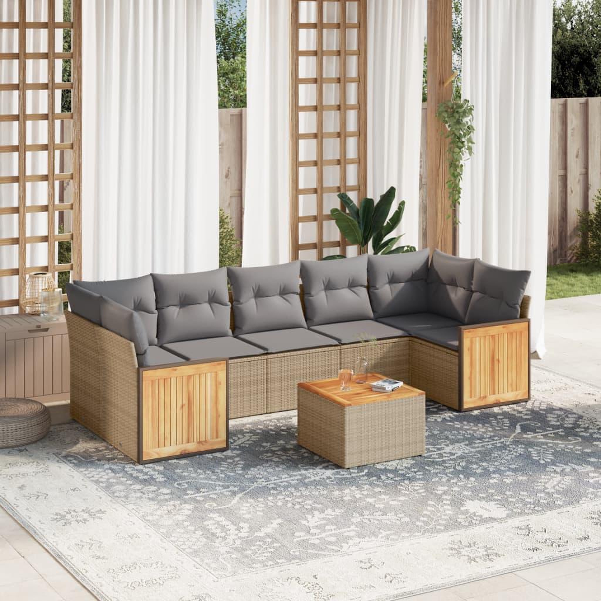VIDAXL Salon de jardin avec coussins 8 pcs beige resine tressee