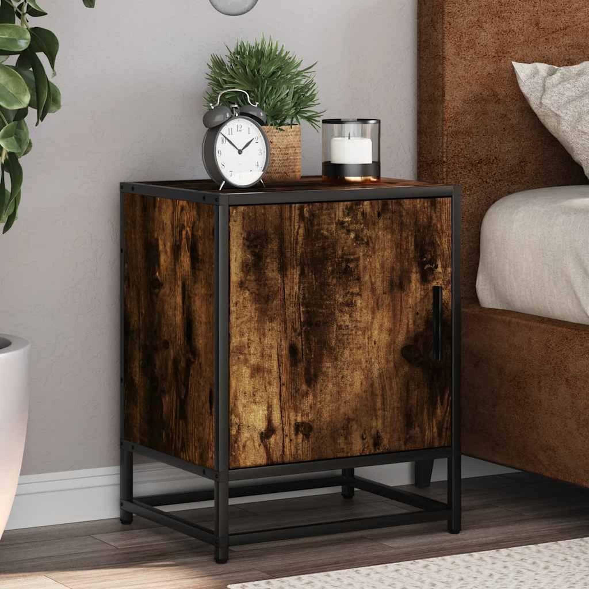 VIDAXL Table de chevet chene fume 40x31x50 cm bois d'ingenierie metal