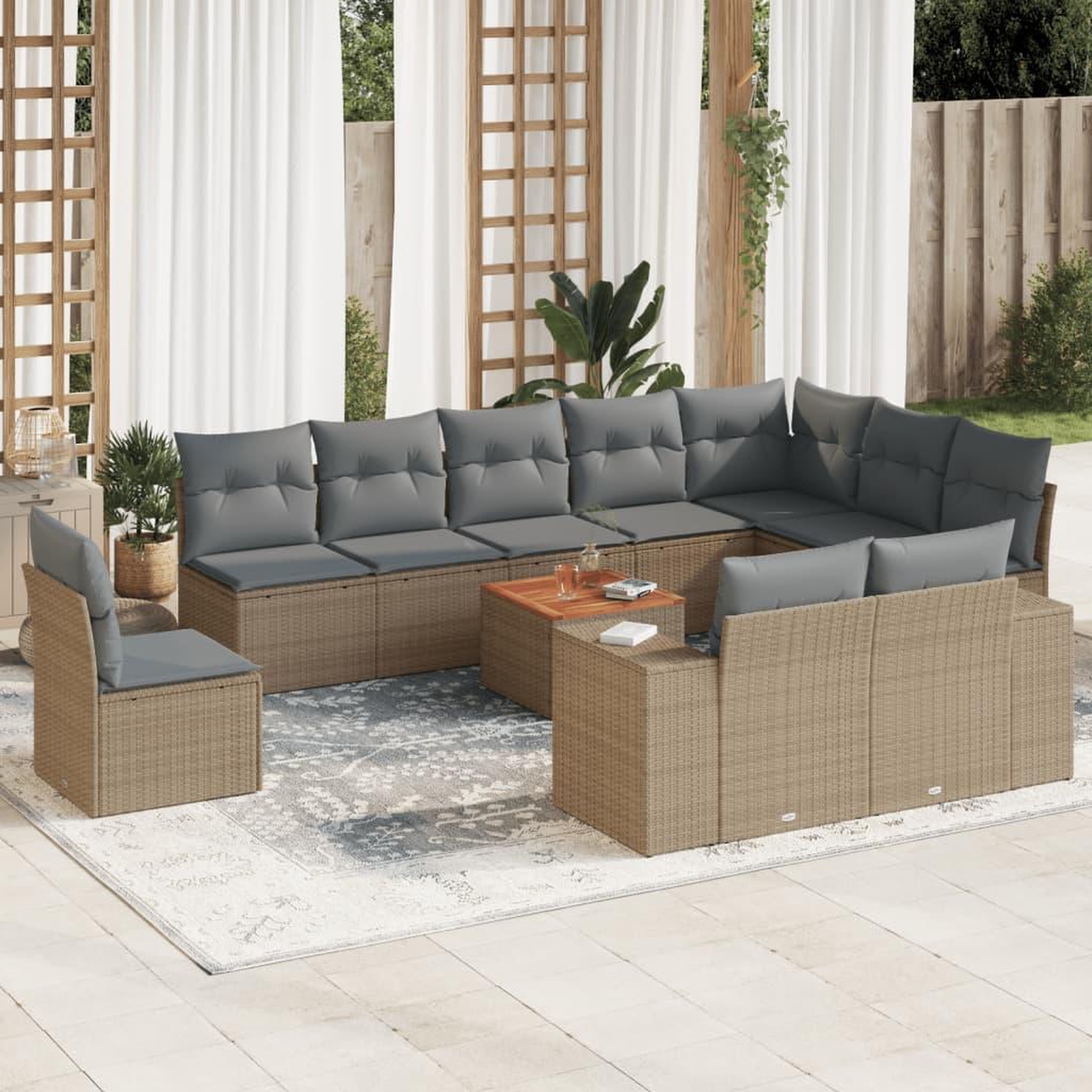 VIDAXL Salon de jardin 11 pcs avec coussins beige resine tressee