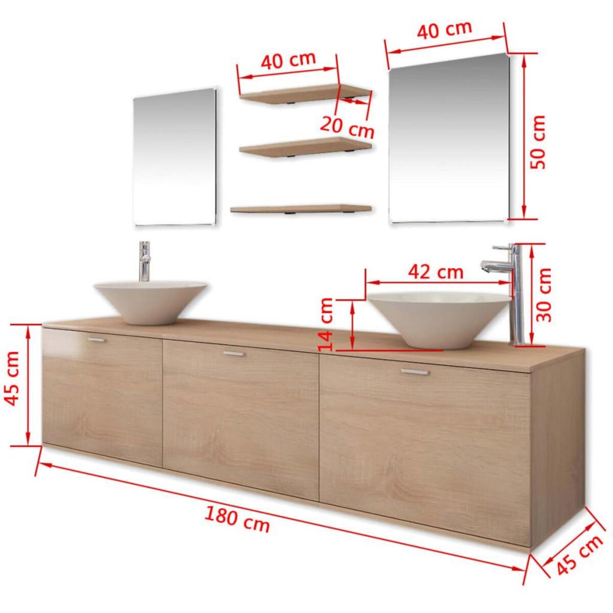 VIDAXL Dix pieces pour salle de bains avec lavabo et robinet beige