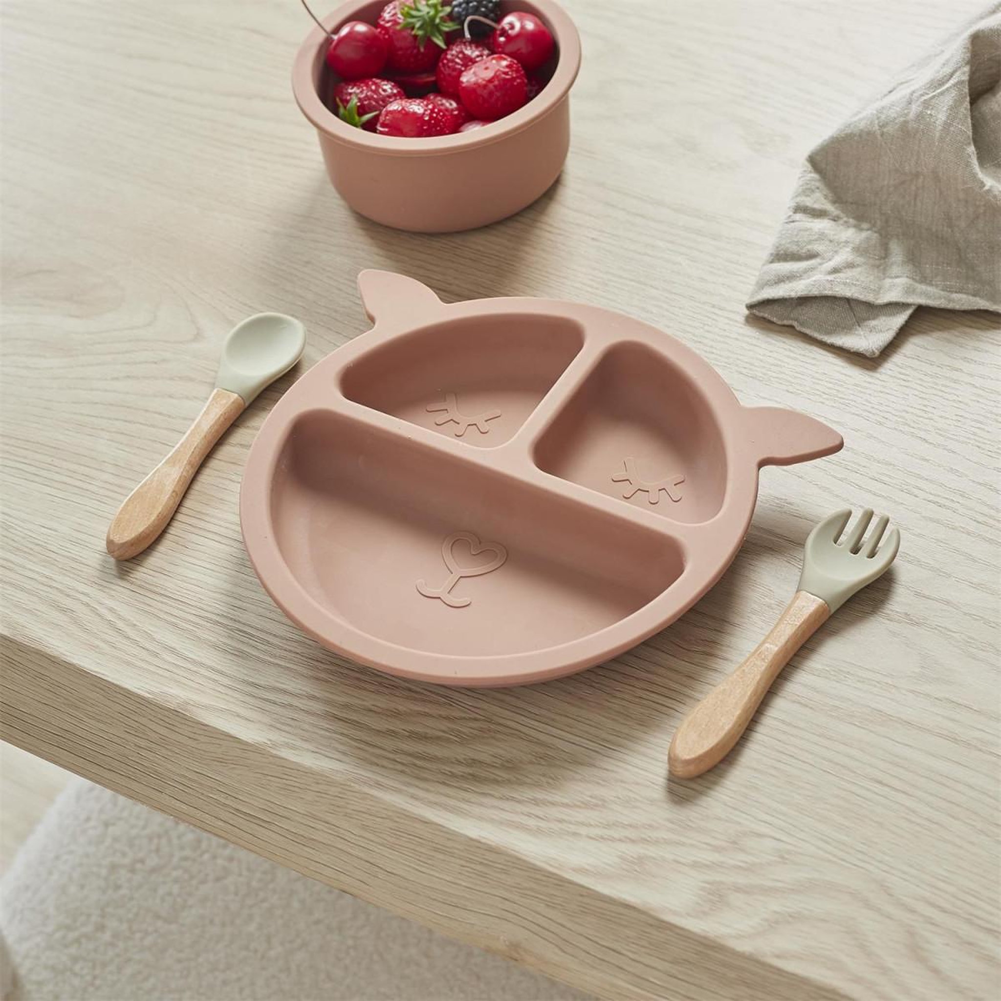 Voir la diapositive 2 : Tom & Zoé Assiette bébé en silicone  biche  23cm rose