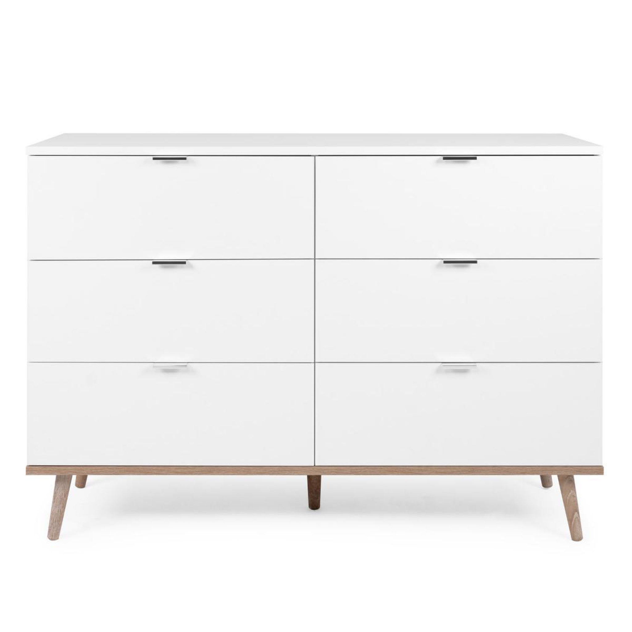 Voir la diapositive 1 : HomeStyle4U Commode avec 6 tiroirs en bois blanc 86,5x120x40cm