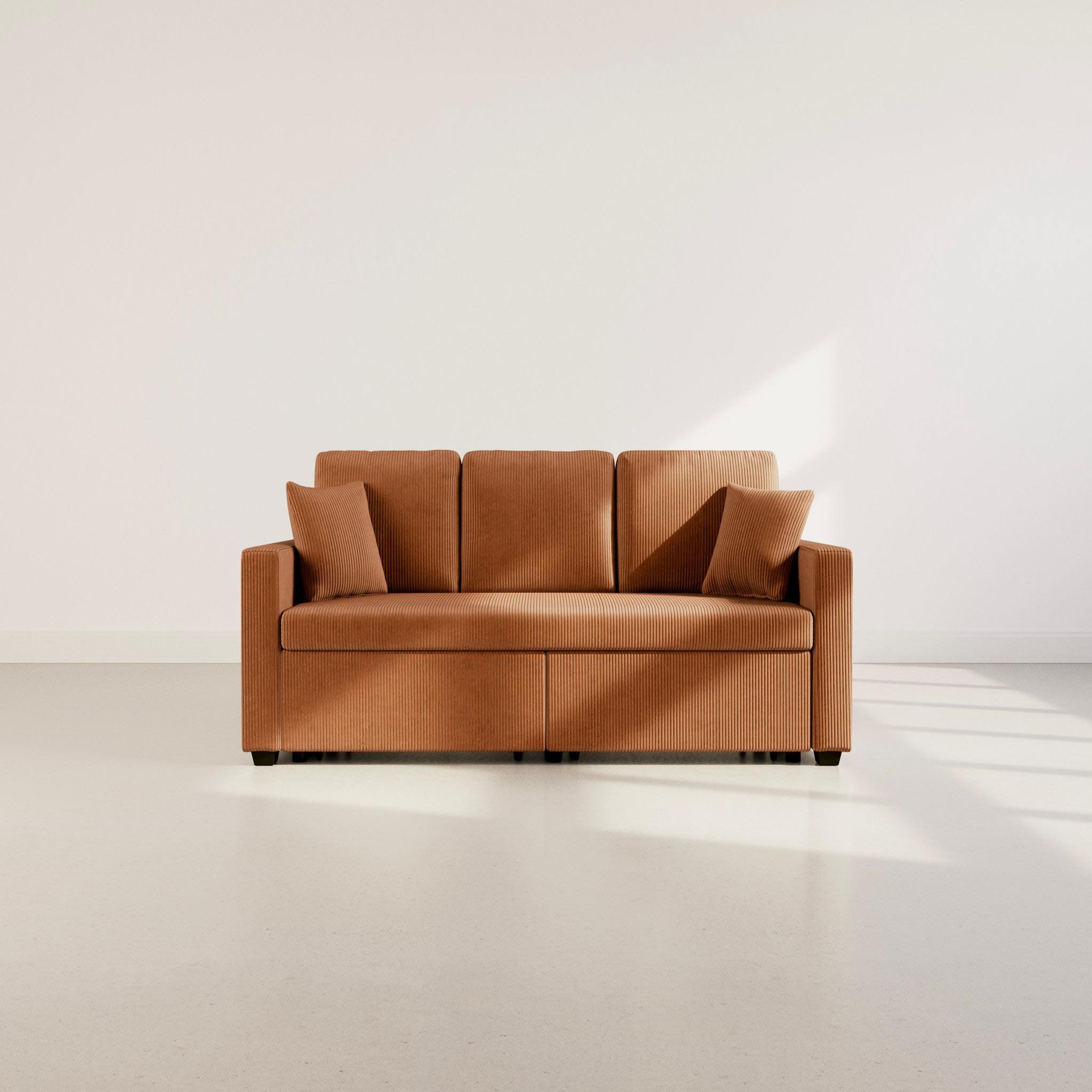 Voir la diapositive 6 : BEST MOBILIER Cyrus - canapé droit 3 places convertible en velours côtelé