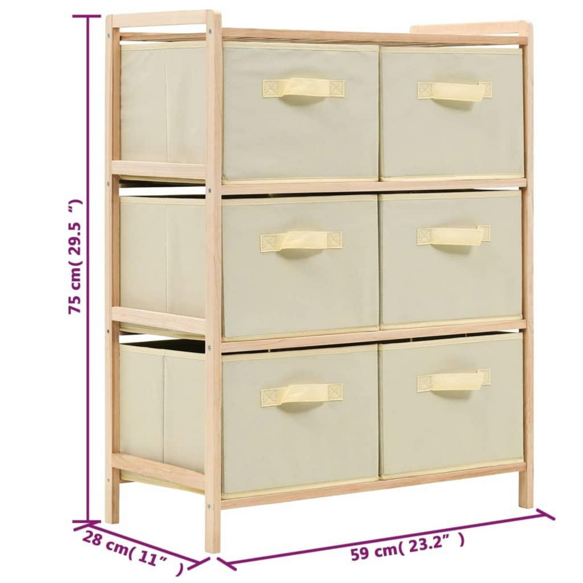 VIDAXL Etagere de rangement 6 paniers Tissu Bois de cedre Beige