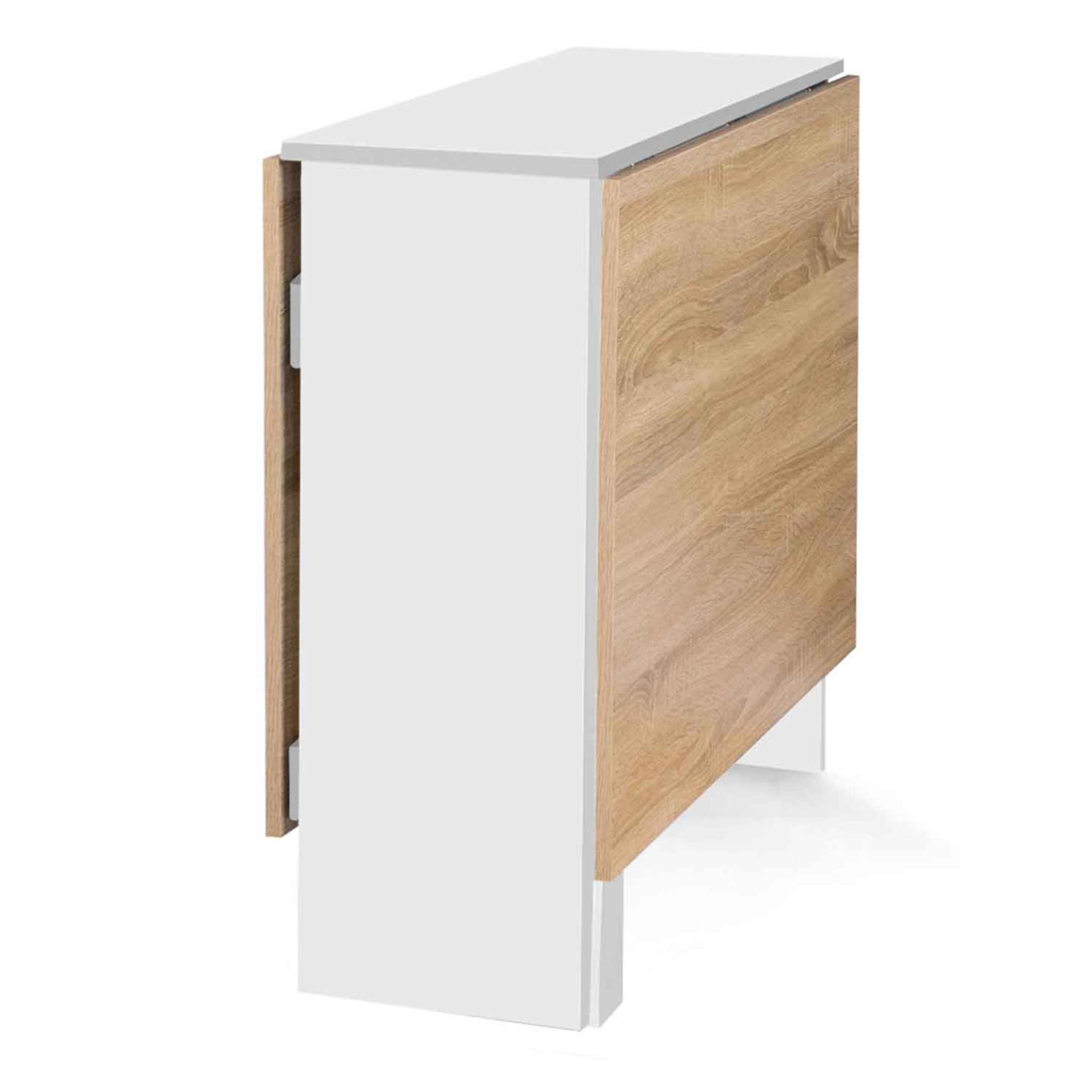 Voir la diapositive 3 : ID MARKET Table console pliable edi 2-6 personnes avec rangements bois blanc plateau façon hêtre 150 x 80 cm