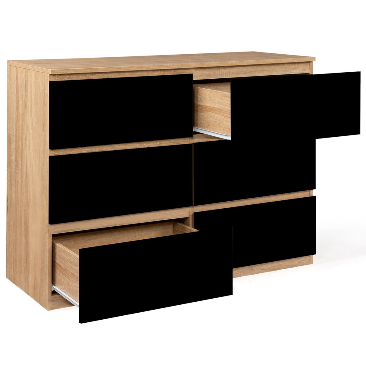 ID MARKET Commode 6 tiroirs TOMI 110 cm bois façon hêtre et noir