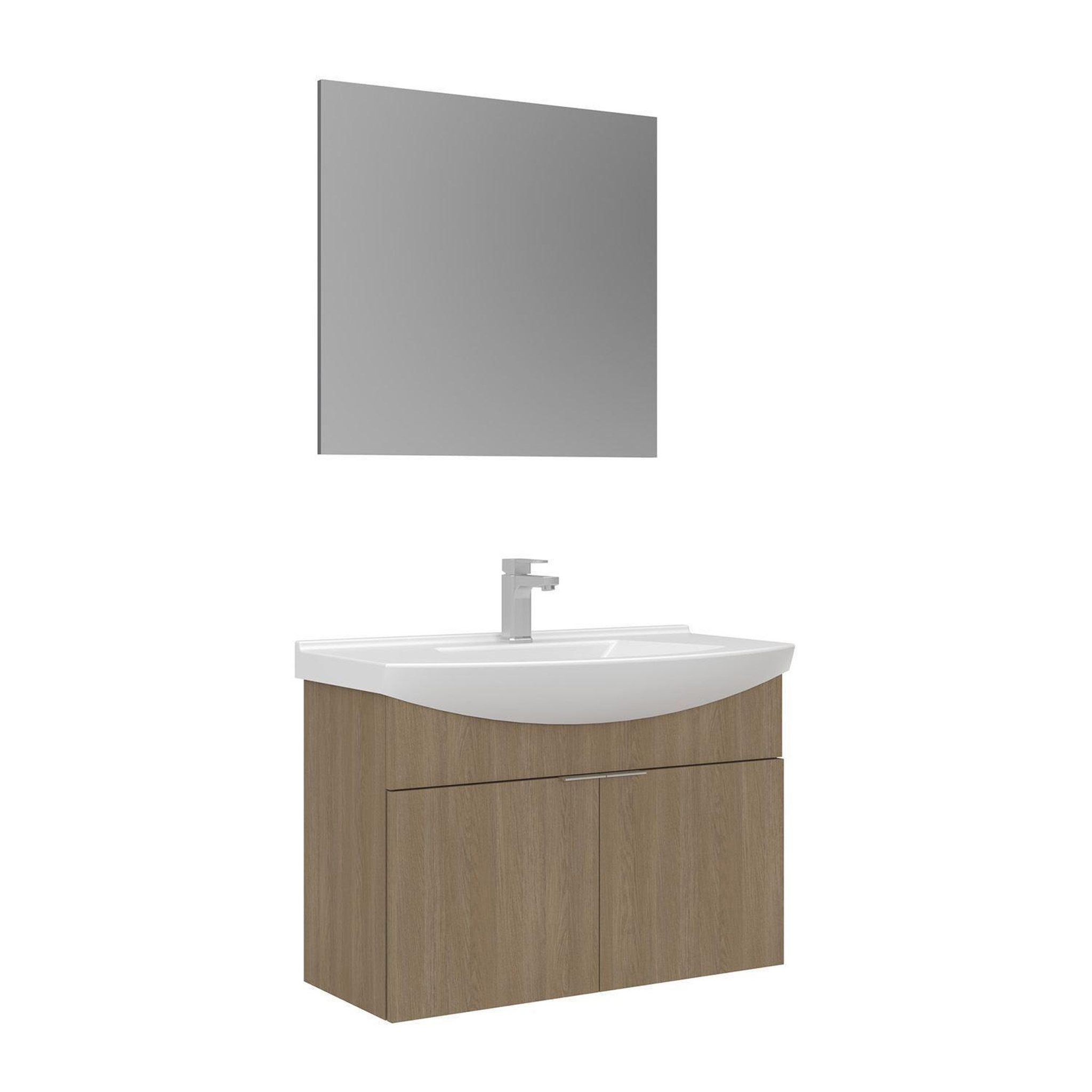 Habitat et Jardin Meuble avec simple vasque et miroir  Purus 80  - 80 x 50 x 58 cm - Oak