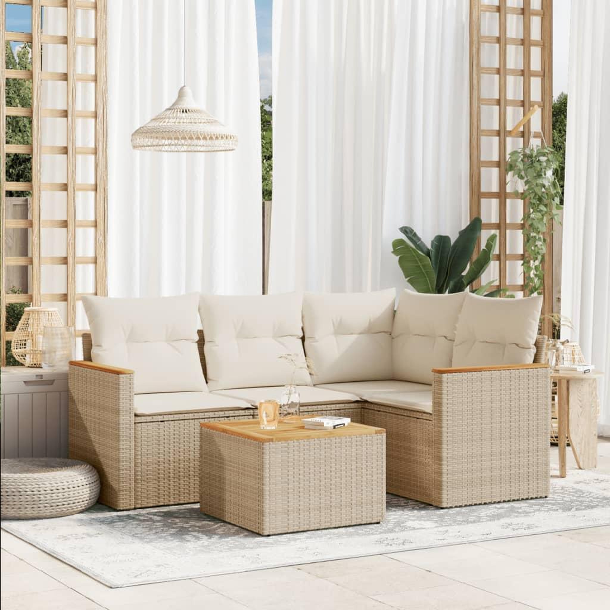 VIDAXL Salon de jardin avec coussins 5 pcs beige resine tressee