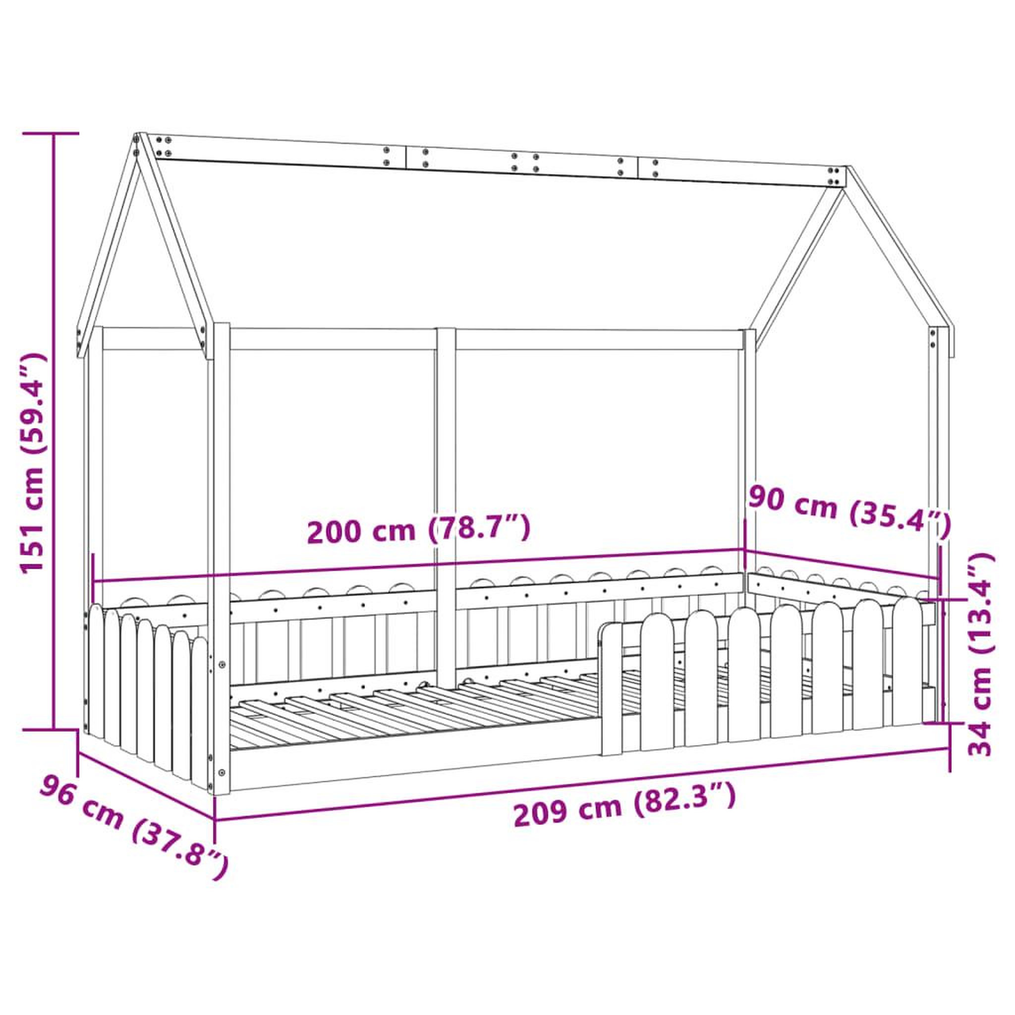 Voir la diapositive 6 : VIDAXL Cadre de lit d'enfants forme de maison sans matelas 90x200 cm