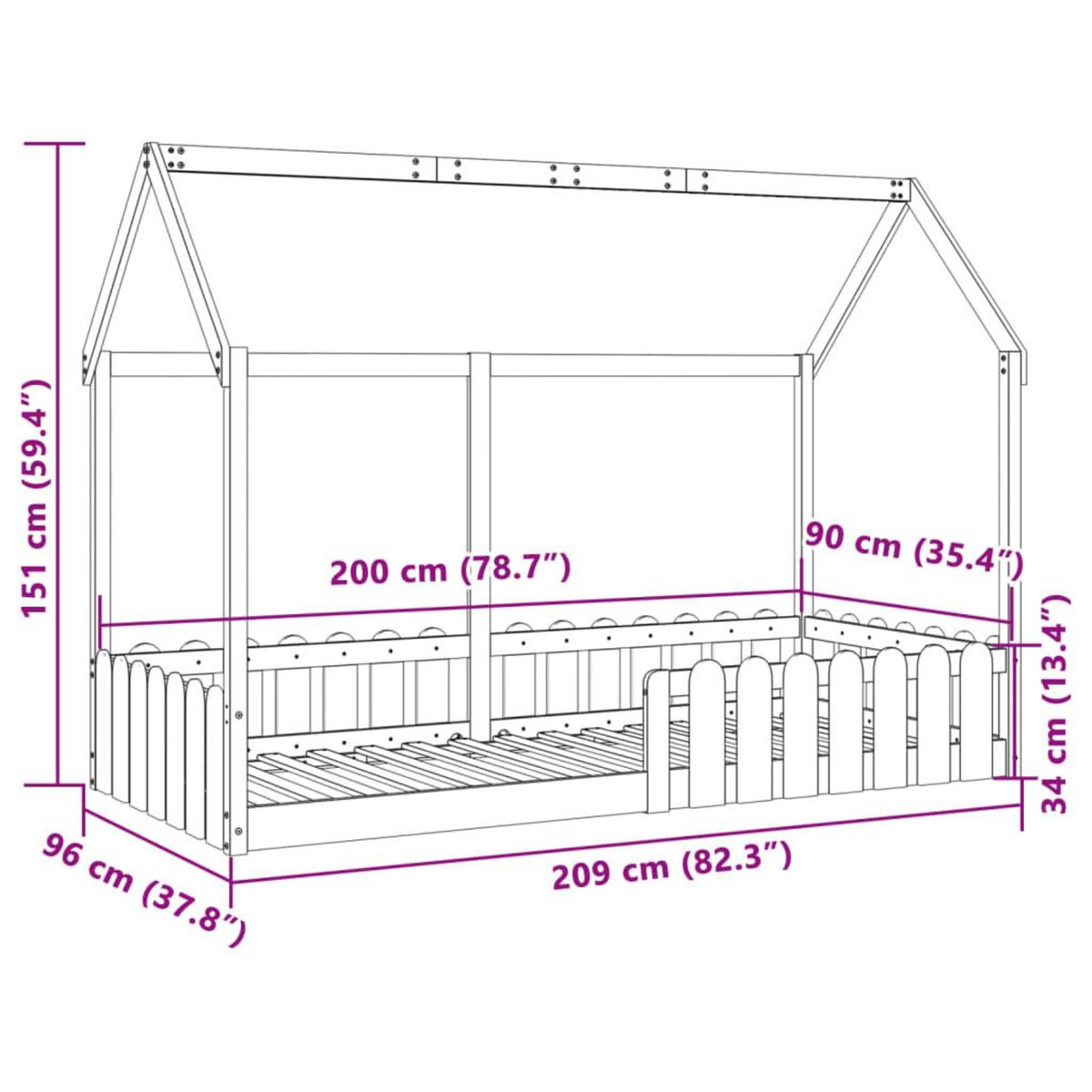 VIDAXL Cadre de lit d'enfants forme de maison sans matelas 90x200 cm