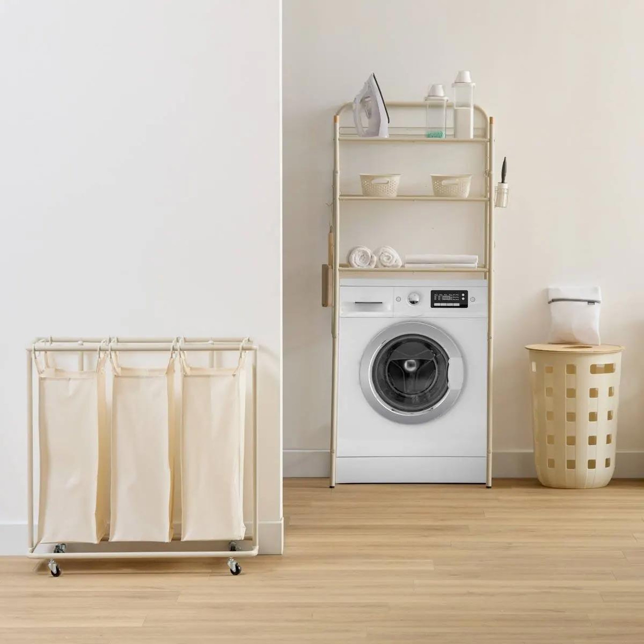 Voir la diapositive 2 : FIVE Panier à linge 3 bacs  linea  79cm beige