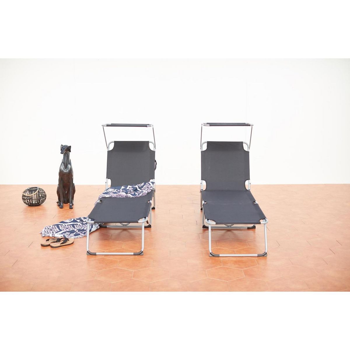 CONCEPT USINE Lot de 2 transats noirs avec pare soleil PALOPO