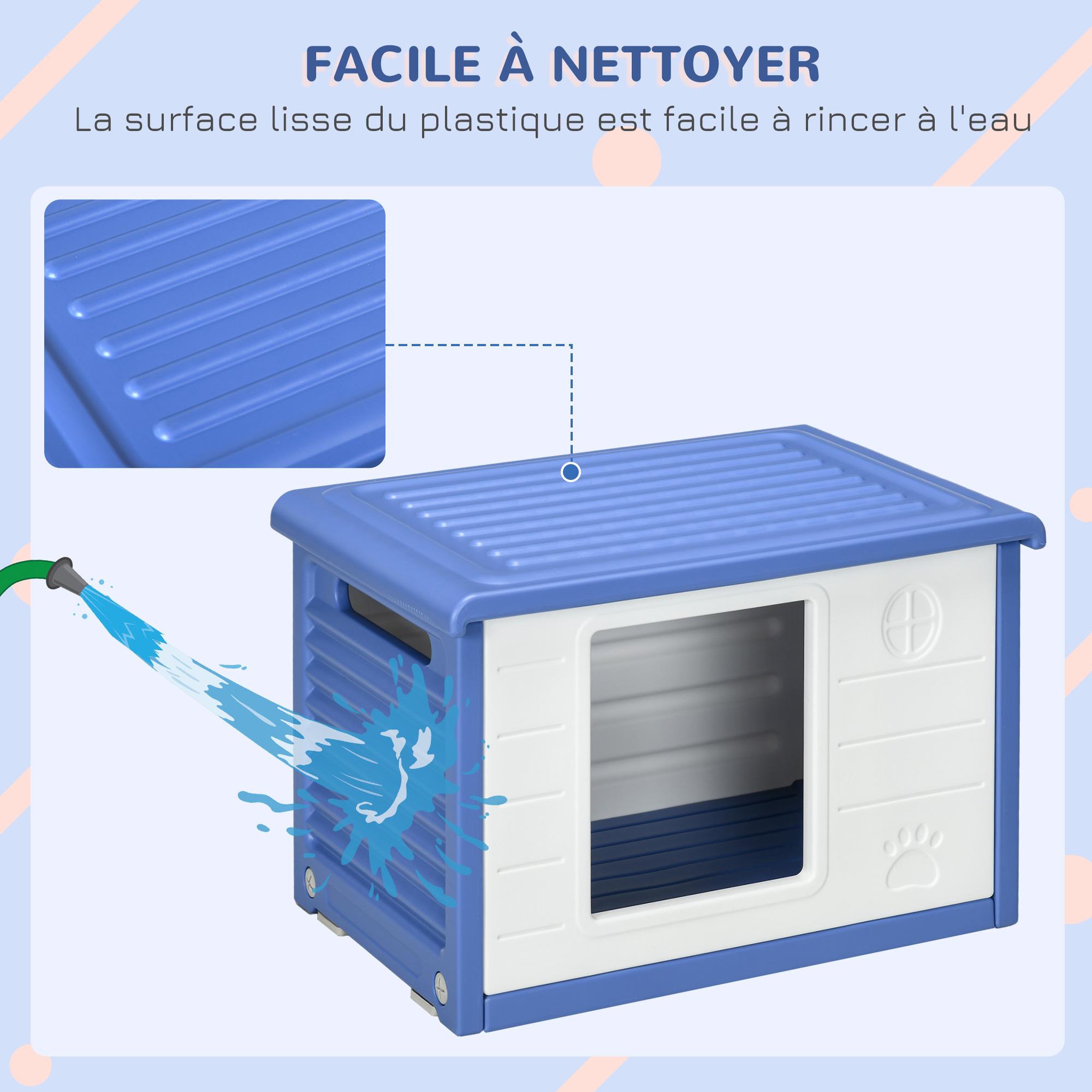 Voir la diapositive 5 : PAWHUT Niche pour chien design - dim. 60L x 42l x 40Hcm - PE bleu blanc