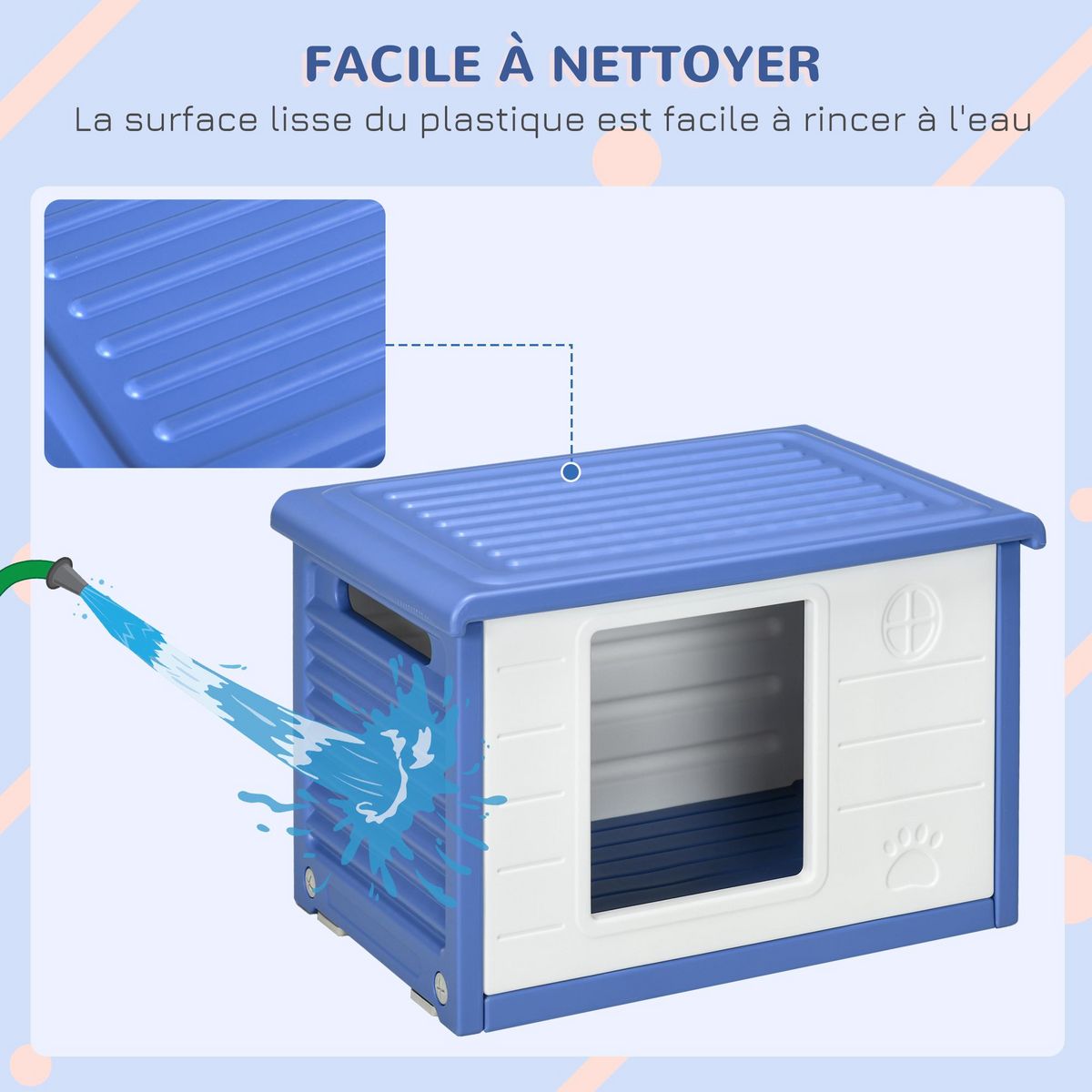 PAWHUT Niche pour chien design - dim. 60L x 42l x 40Hcm - PE bleu blanc