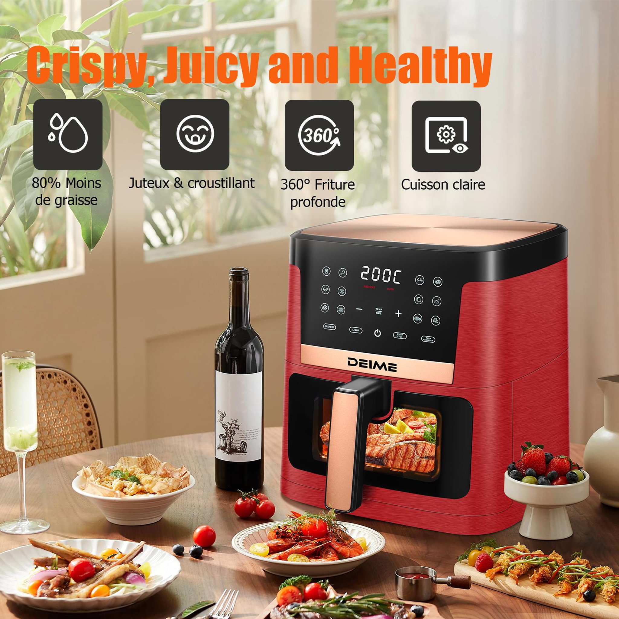 Voir la diapositive 5 : DEIME DEIME - 1800 w 12 programmes avec vitre de cuisson – rouge métallisé