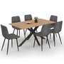 Voir la diapositive 1 : ID MARKET Ensemble table à manger rectangle ALIX 160 cm bois et noir et 6 chaises MILA en velours gris foncé