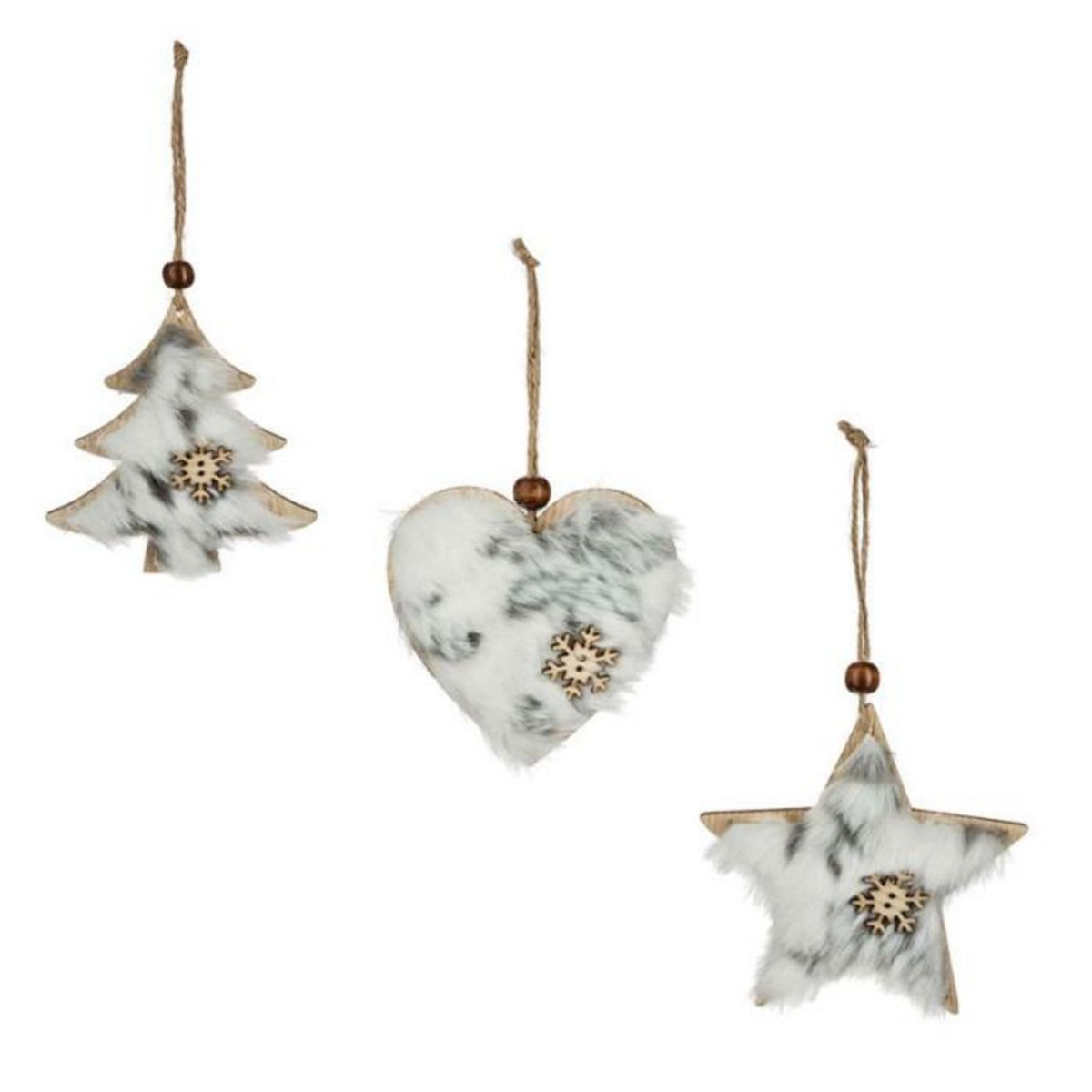 FEERIC LIGHT & CHRISTMAS Sujet de Noël 3 Formes  Bois  22cm Gris & Beige