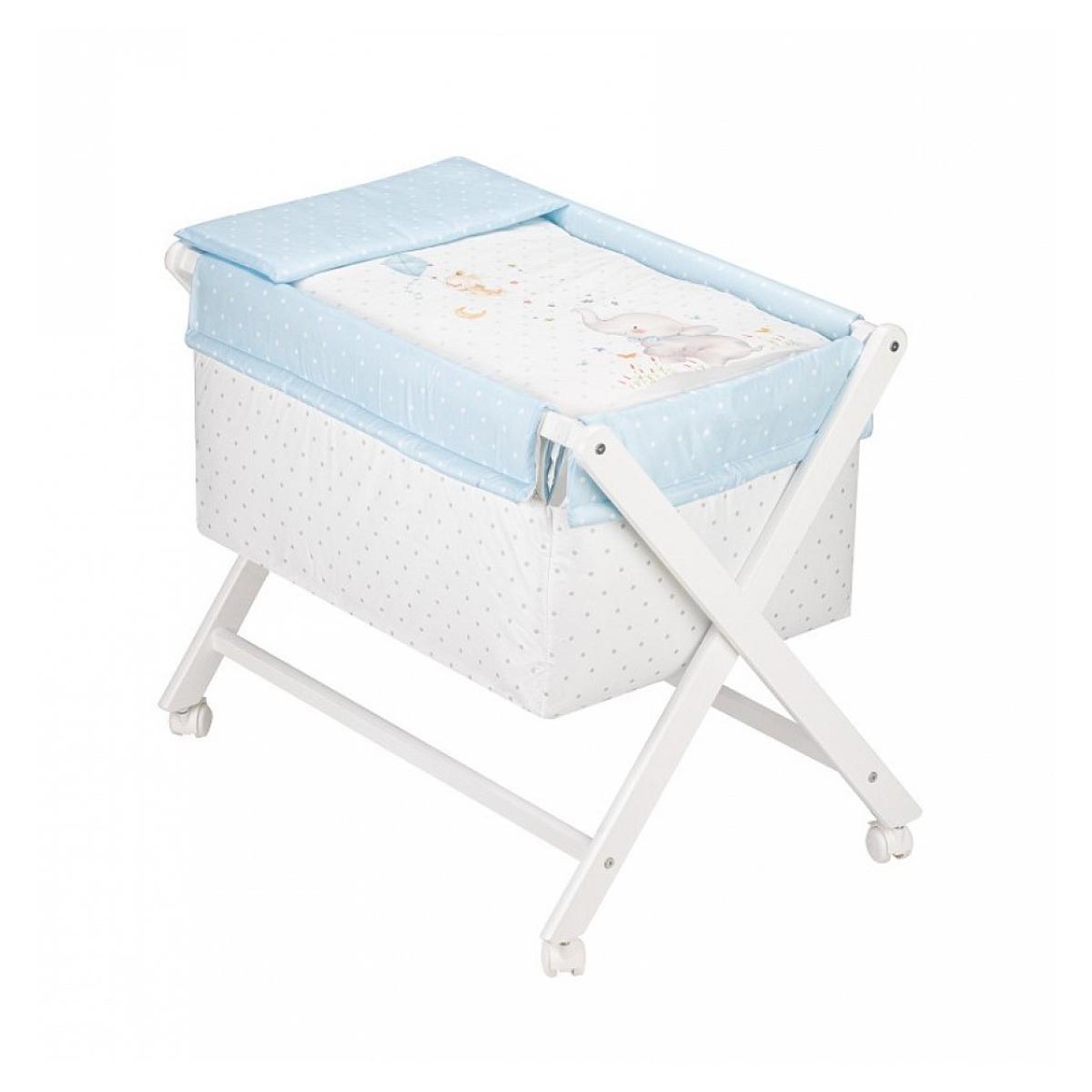 Voir la diapositive 1 : INTERBABY Berceau en Croix- Eléphant- Bleu
