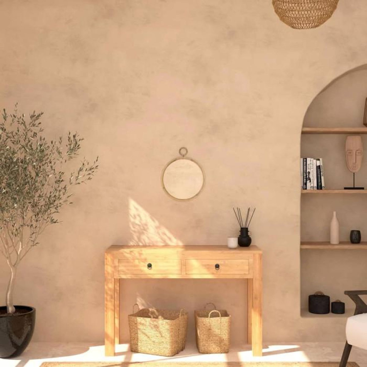 ATMOSPHERA Miroir Mural Rond en Rotin  Kailua  38cm Naturel