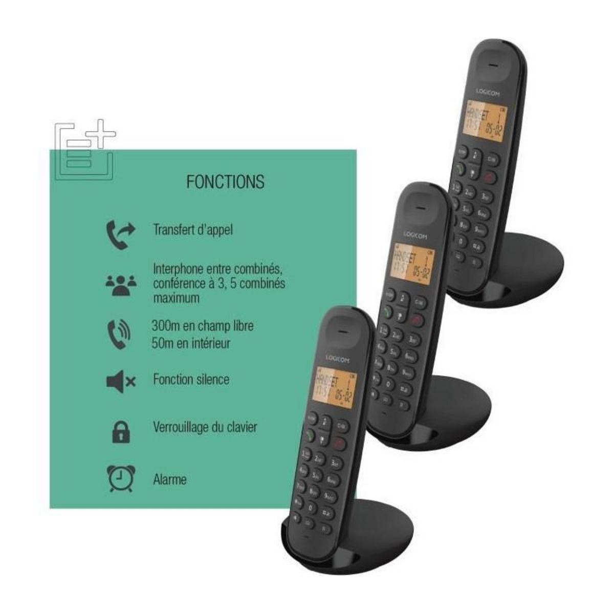 Logicom Téléphone fixe sans fil - LOGICOM - DECT ILOA 350 TRIO - Noir - Sans répondeur