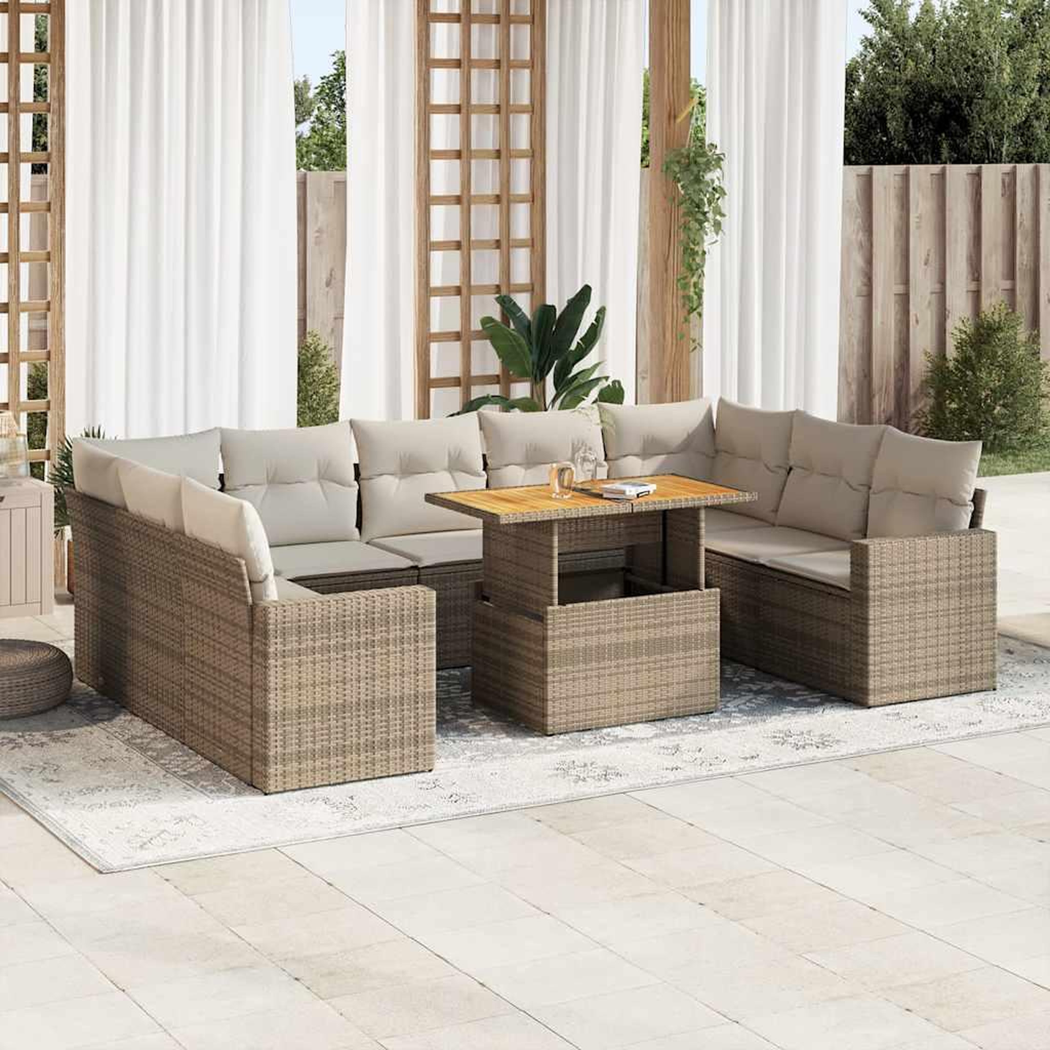 VIDAXL Salon de jardin avec coussins 10 pcs beige resine tressee
