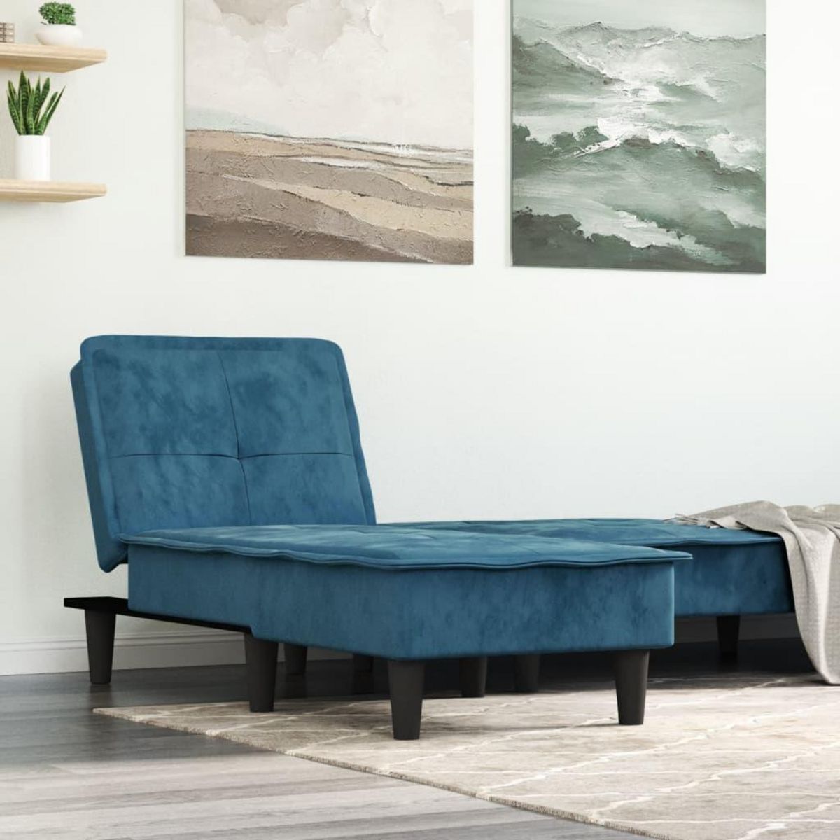 VIDAXL Chaise longue bleu velours
