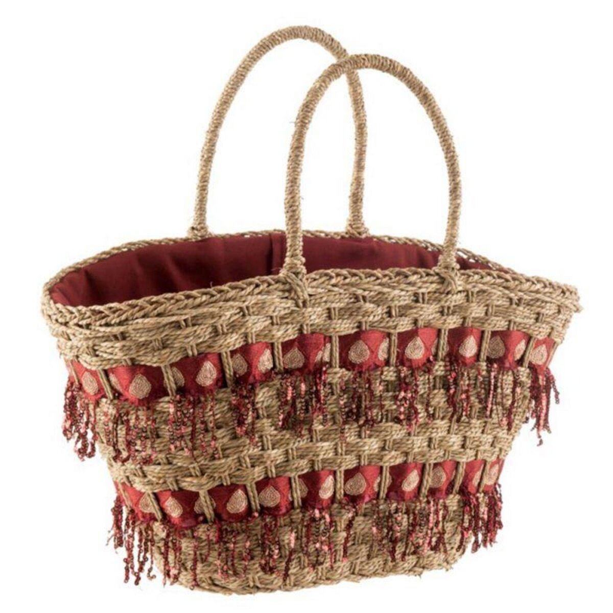 Paris Prix Panier de Plage en Rotin Cresta 56cm Bordeaux pas cher