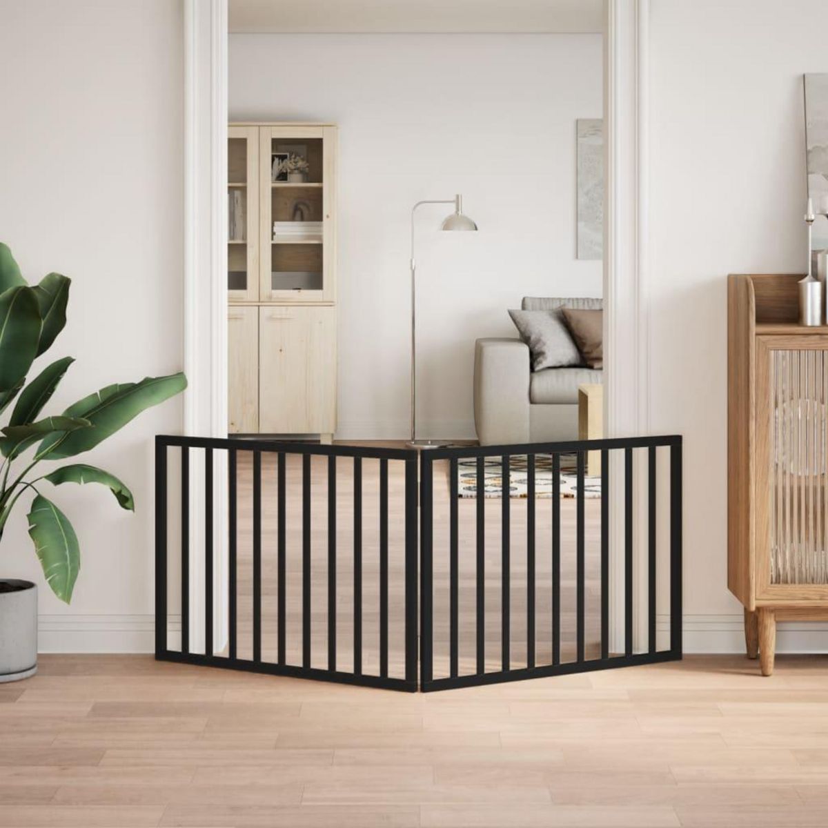 VIDAXL Barriere pour chien pliable 2 panneaux noir bois de peuplier