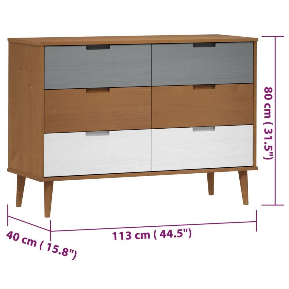 VIDAXL Commode MOLDE Marron 113x40x80 cm Bois de pin massif