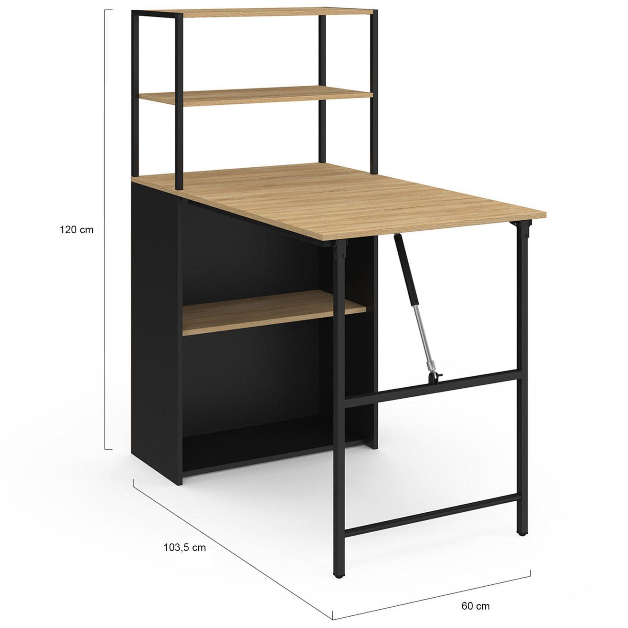 Voir la diapositive 4 : ID MARKET Bureau bibliothèque pliable ray plateau rabattable bois façon hêtre et noir