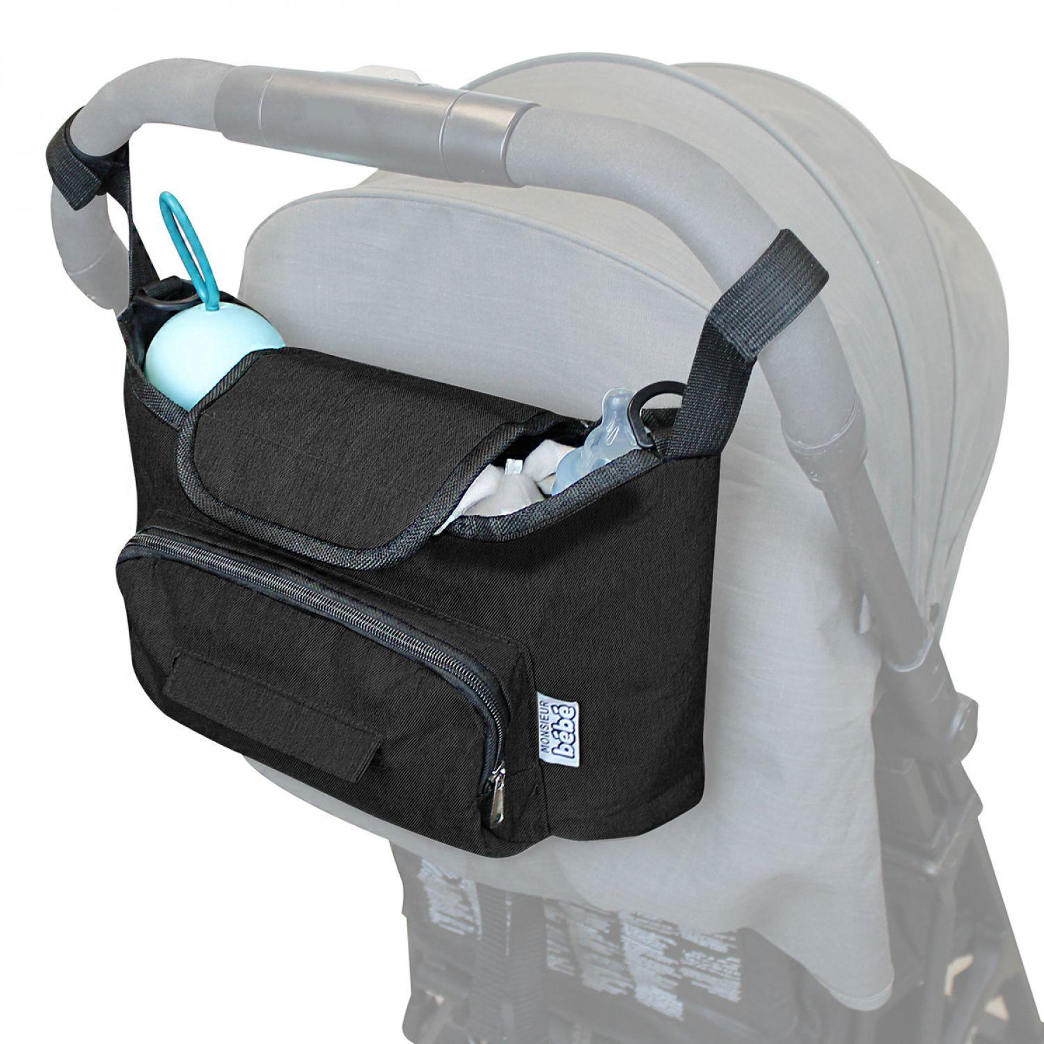 Monsieur Bébé Sac à langer, de rangement pour poussette - 33 x 16 x 18.5 cm - Noir