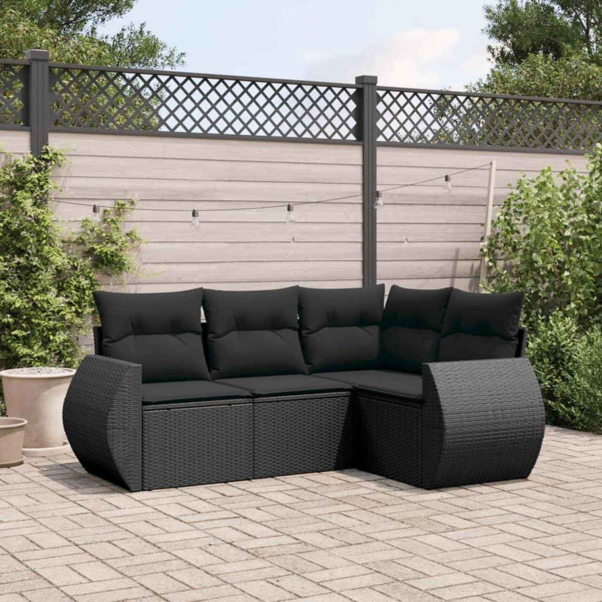 VIDAXL Salon de jardin 4 pcs avec coussins noir resine tressee