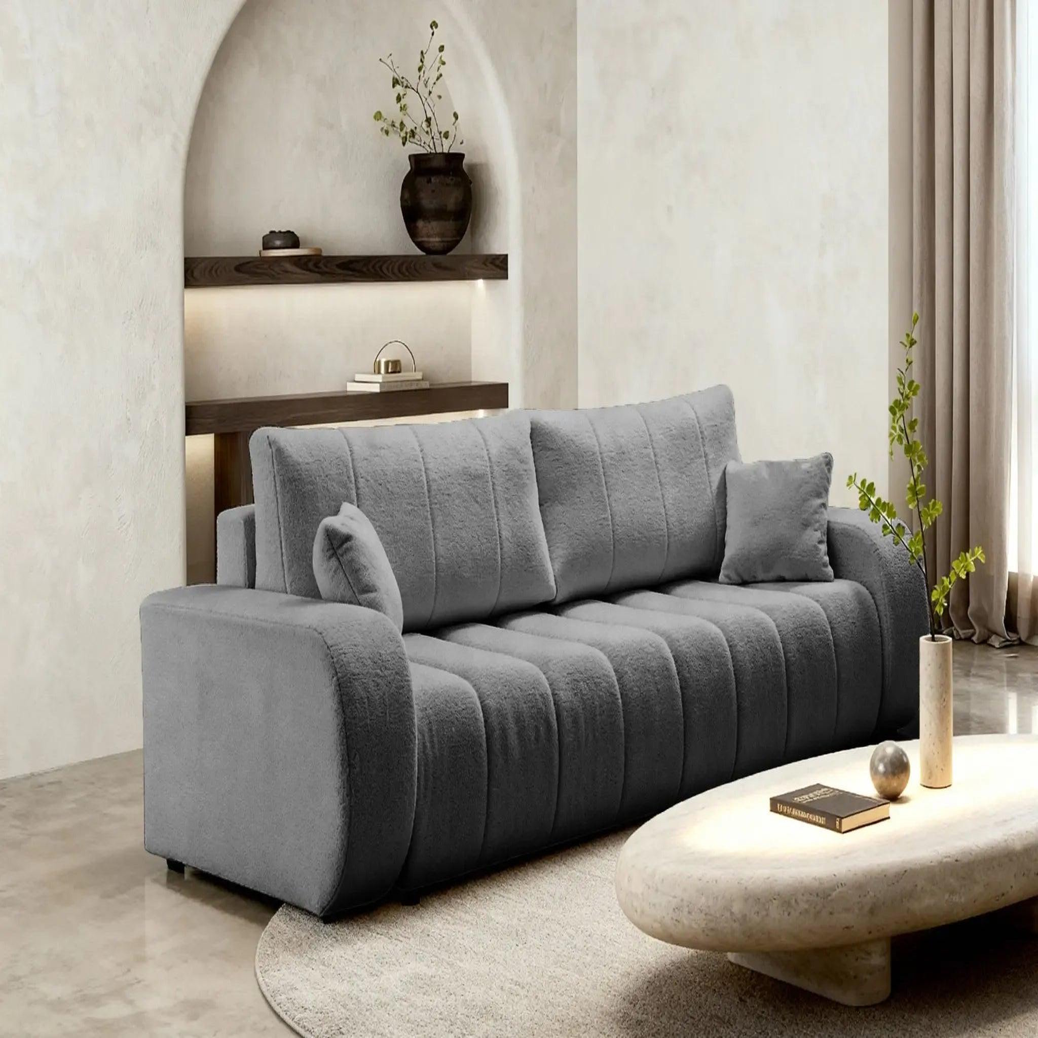 Voir la diapositive 5 : CASANOVA PARIS Celeste - canapé droit convertible tissu bouclette 3 places