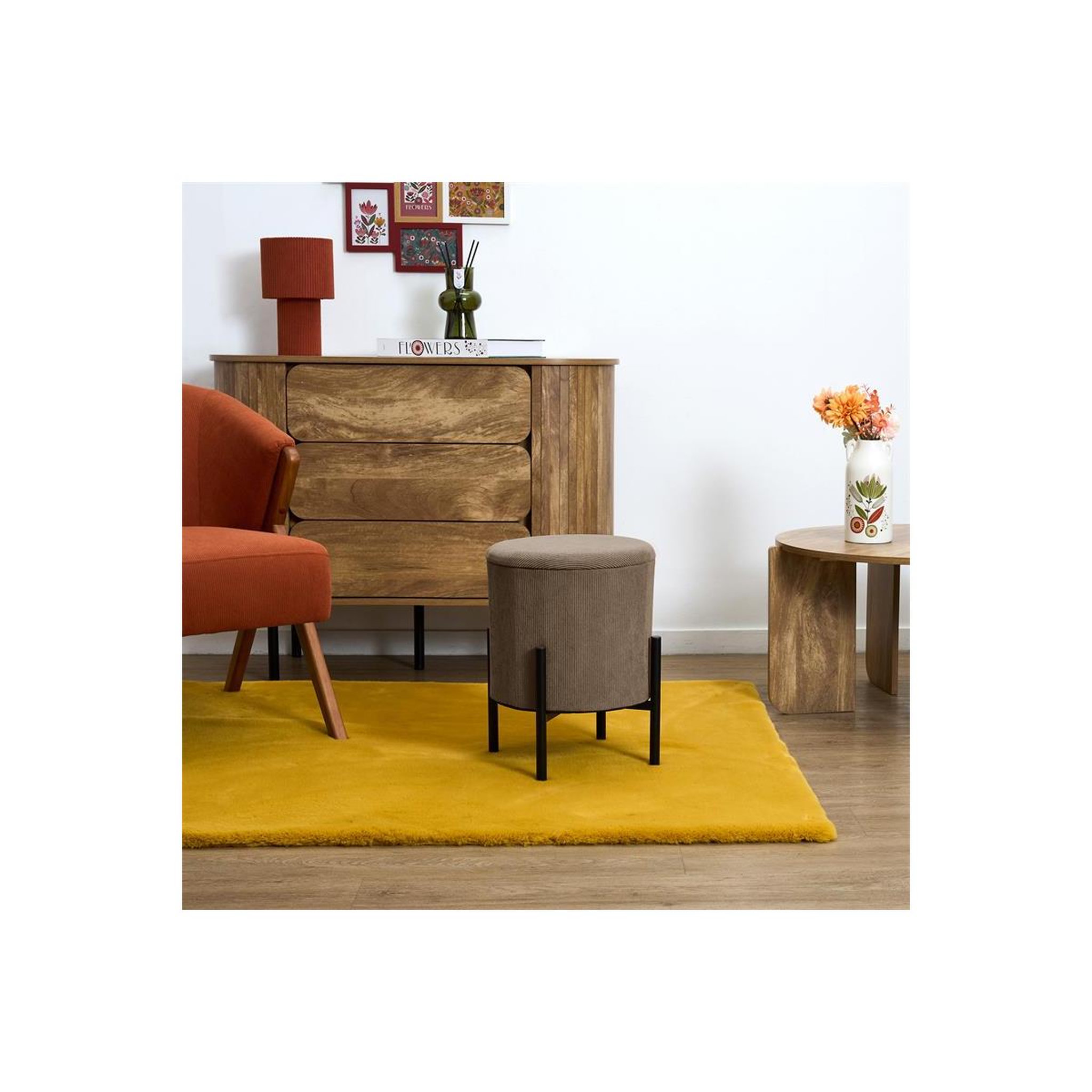 Voir la diapositive 6 : The Home Deco Factory Pouf de Rangement Côtelé  Jules  41cm Taupe