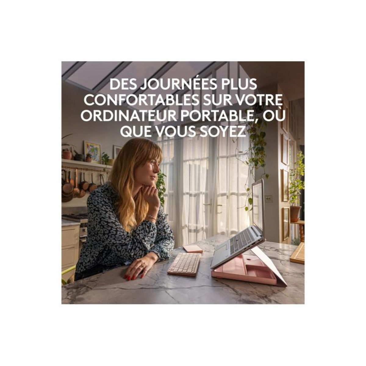 Logitech Clavier Logitech Casa Pop Up Desk Rose, support, clavier sans fil, pavé tactile