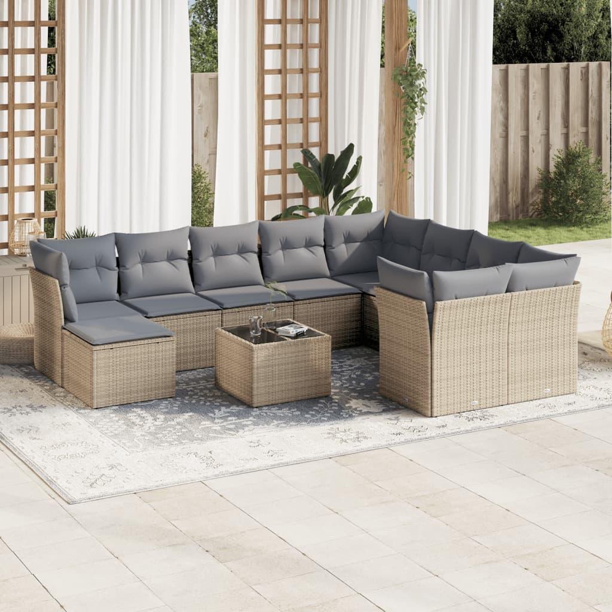 VIDAXL Salon de jardin 11 pcs avec coussins beige resine tressee