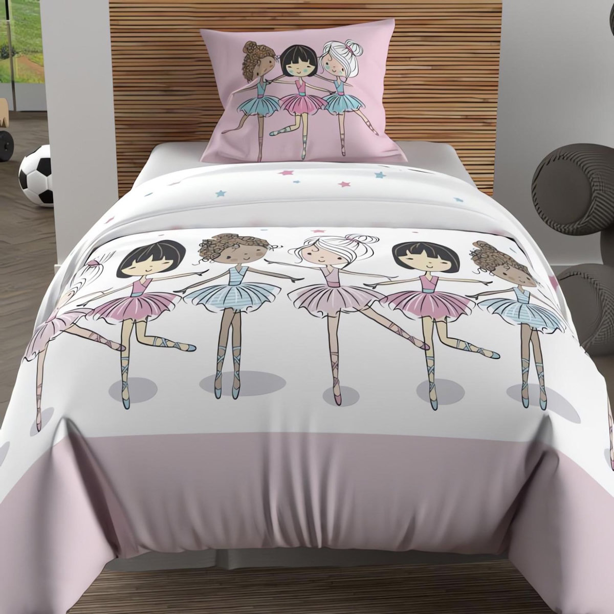 SOLEIL D'OCRE Ensemble couette et parure 5 Pièces DANSEUSES rose pour lit en 90x190 cm, par Soleil d'ocre