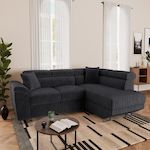 BEST MOBILIER Baoji - canapé d'angle droit 5 places convertible avec têtières et coffre en velours côtelé. Coloris disponibles : Marron, Beige, Gris, Vert