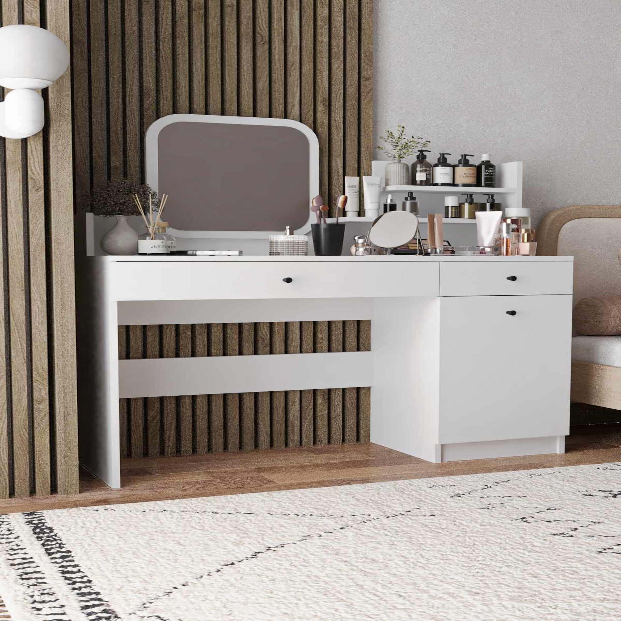Voir la diapositive 4 : Habitat et Jardin Coiffeuse avec miroir carré en bois  harmony square  - 124 x 40 x 135 cm - blanc