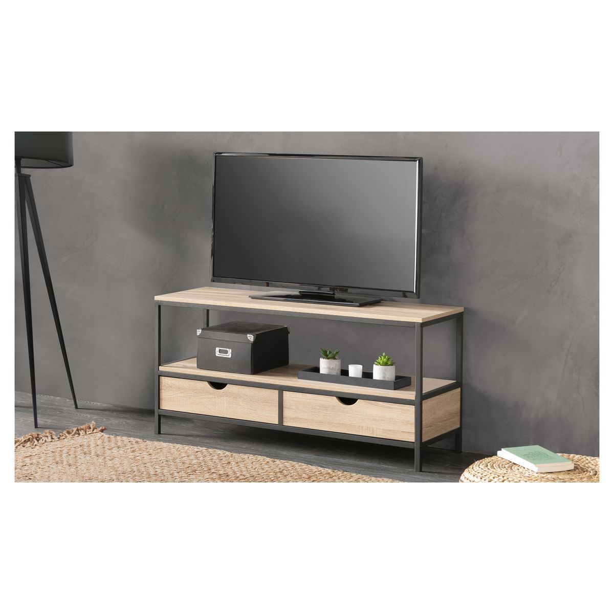 Meuble TV métal et bois 2 tiroirs HOUSTON