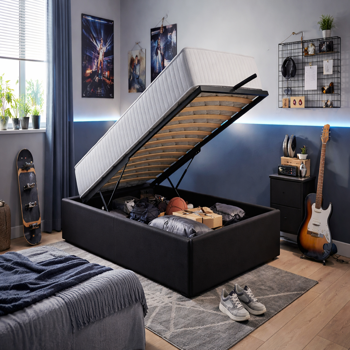 LITERIE JULIEN Ensemble Lit Coffre et Matelas  Latex Soutien Ferme