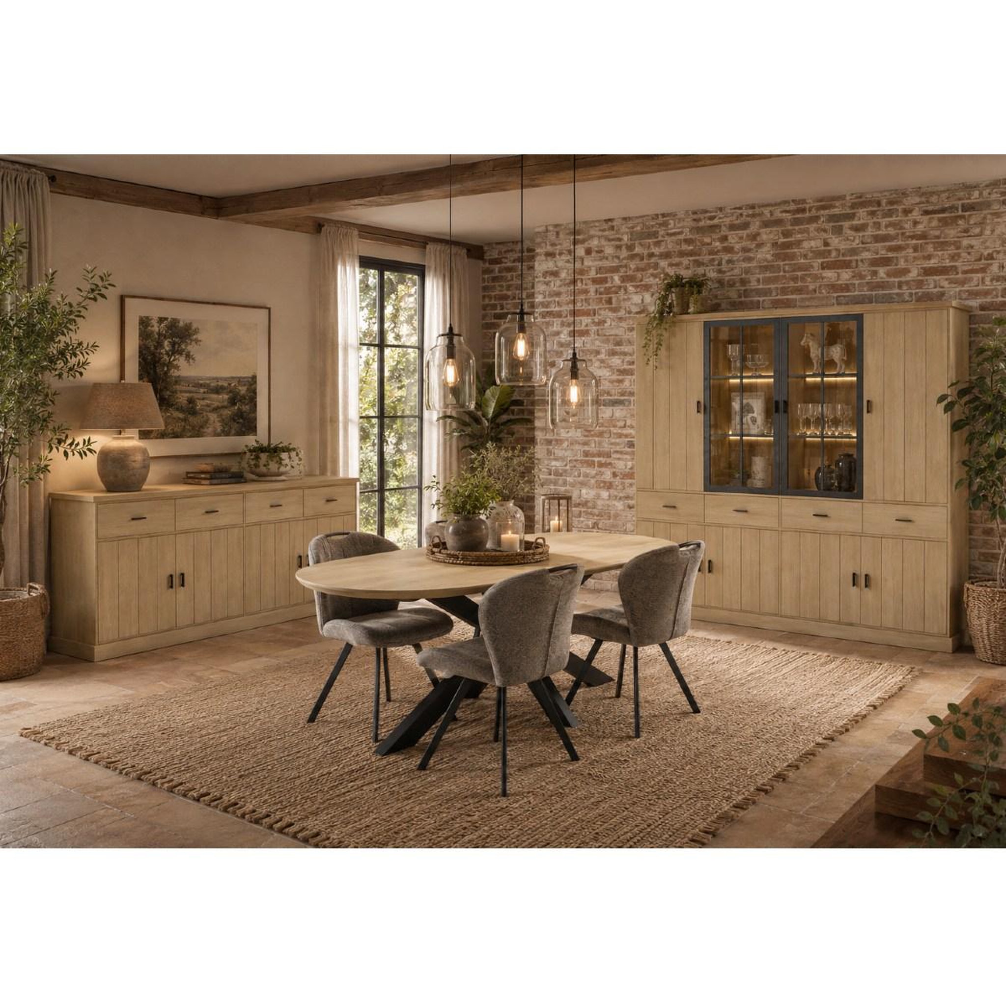 Voir la diapositive 5 : JLC KREATION Vaisselier en bois 4 portes dont 2 vitrées teodora
