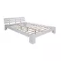 HomeStyle4U Lit double en bois massif 160x200cm blanc pin lit futon a lattes cadre de lit