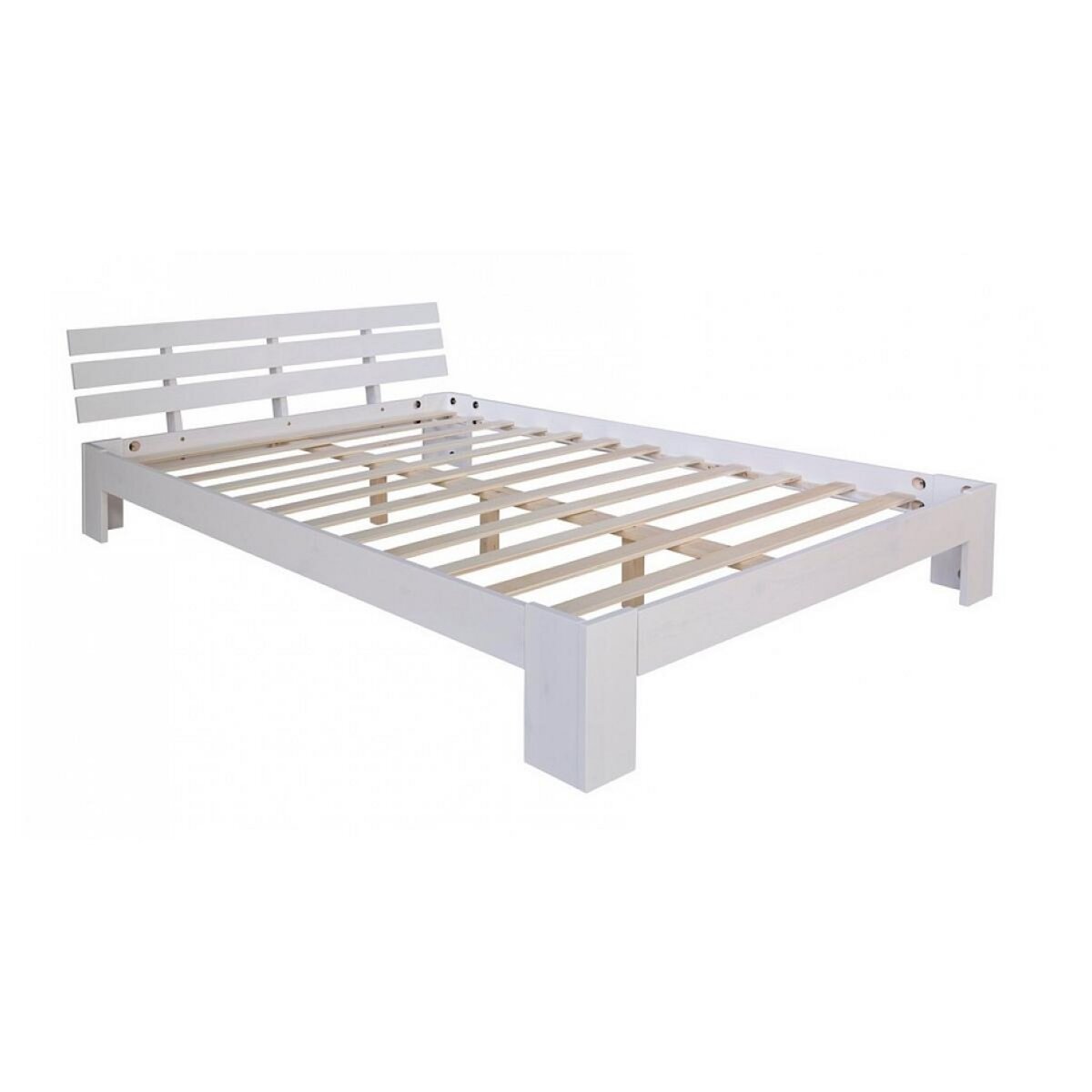 HomeStyle4U Lit double en bois massif 160x200cm blanc pin lit futon a lattes cadre de lit