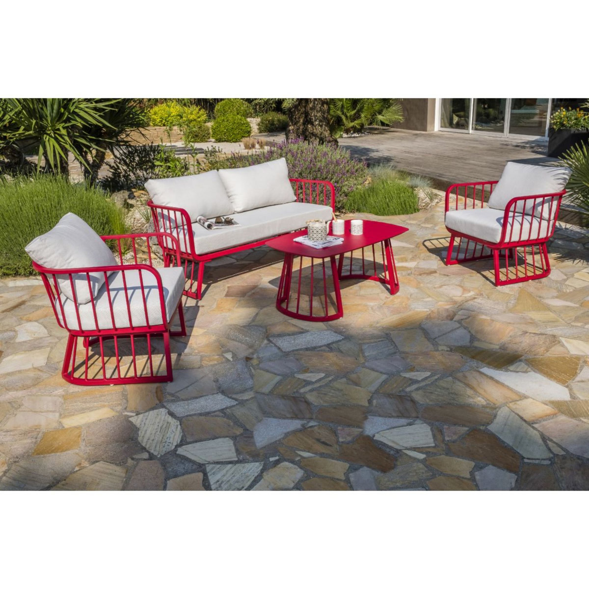 City Garden Salon bas de jardin - 4 places - Aluminium - Framboise - APOLLINE